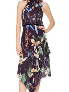 NWOT PARKER JULIETA SLEEVELESS HIGH-NECK ASYMMETRIC DRESS IN COSMIC FLEUR size S